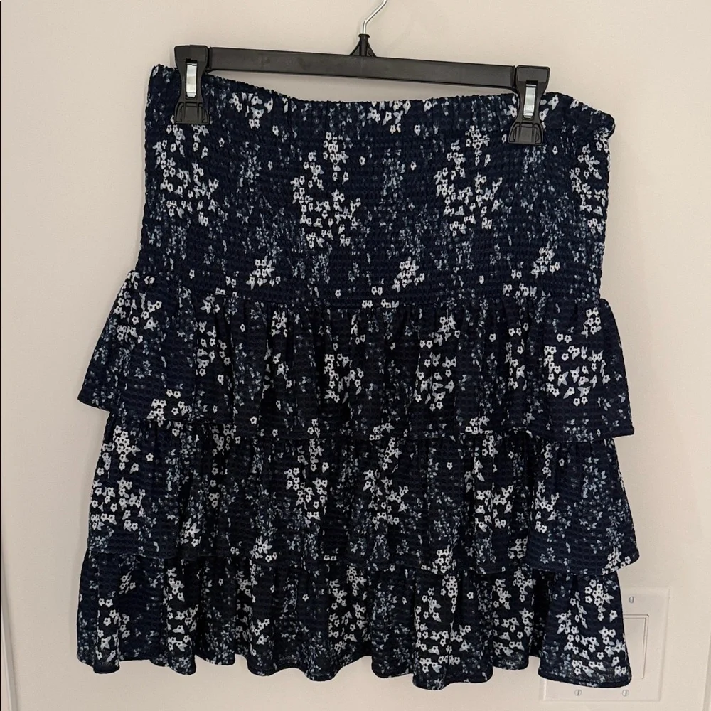 Michael Kors Navy Floral Tiered Smocked Waist Mini Skirt‎ Size M